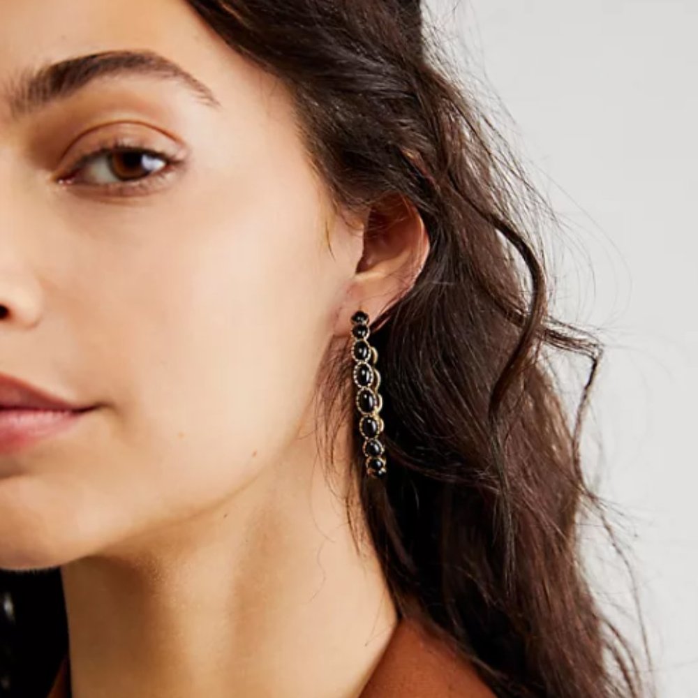 NEW ~ Free People Turquoise Stone "Buckaroo Hoops" Silver Earrings - Picture 16 of 16